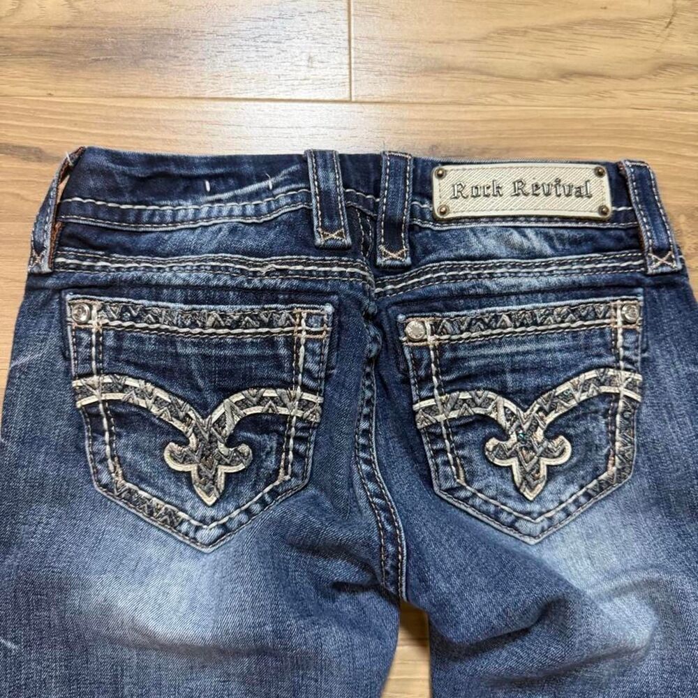 Y2K style Rock Revival blue skinny jeans embroidered Size 25